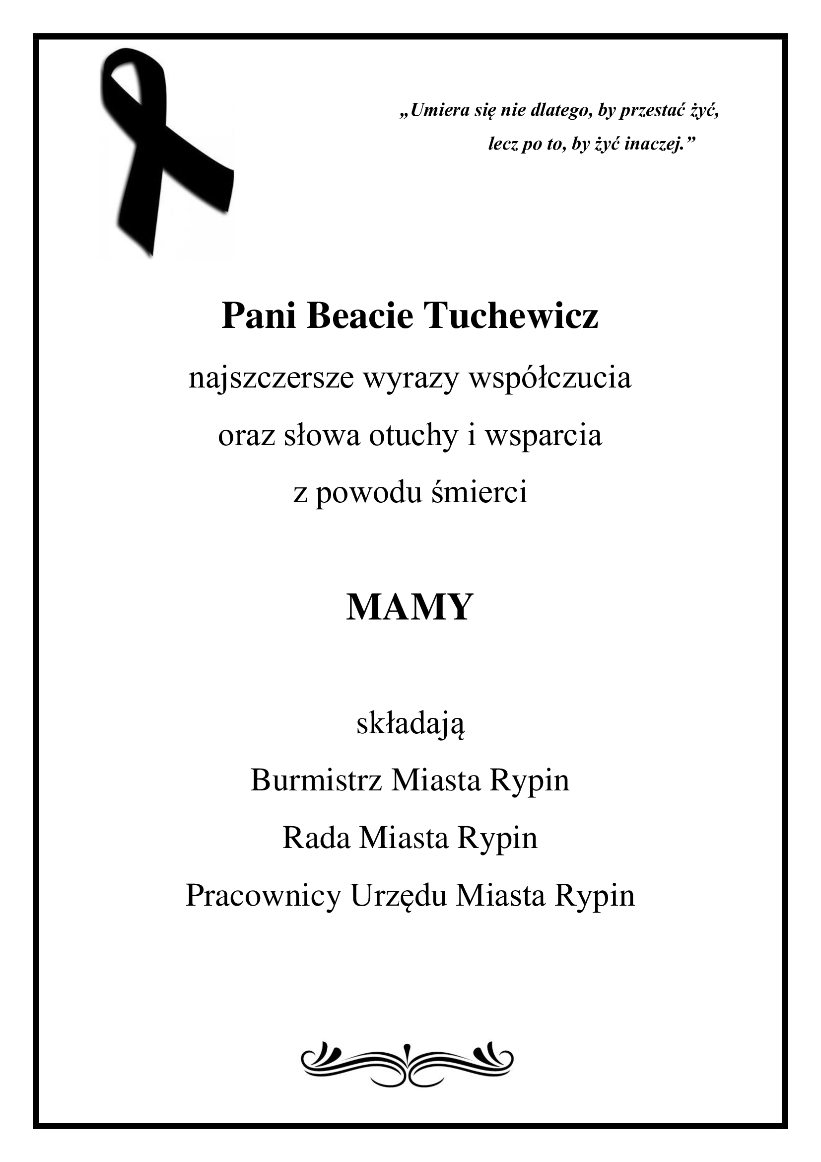 Kondolencje dla Pani Beaty Tuchewicz 